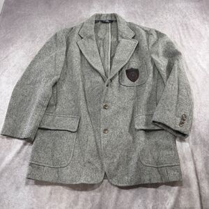 VTG 80s Polo Ralph Lauren Gray Wool Prep Crest Sportcoat Blazer Jacket L USA